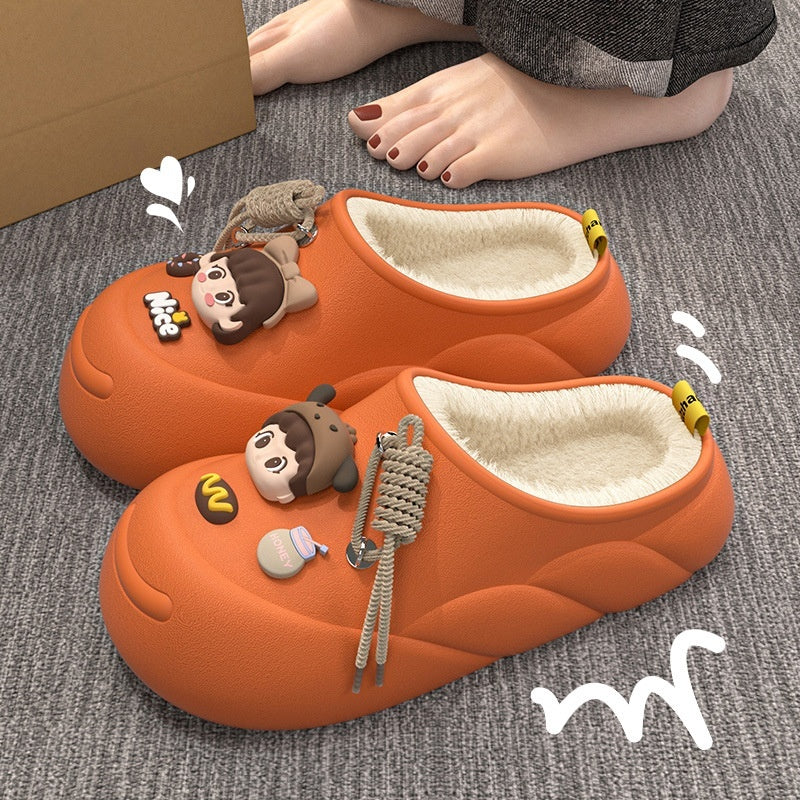 Poop Feeling Winter In Stock Soft Bottom Cartoon Waterproof Toe Cap Cotton Slippers
