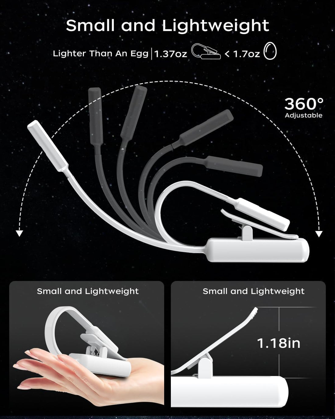 Book Light,Reading Lights for Books in Bed,AAA Battery Clip-On Led Reading Light with 3 Colors & Stepless Dimming,Portable and Ultra-Lightweight with Long Runtime (White)