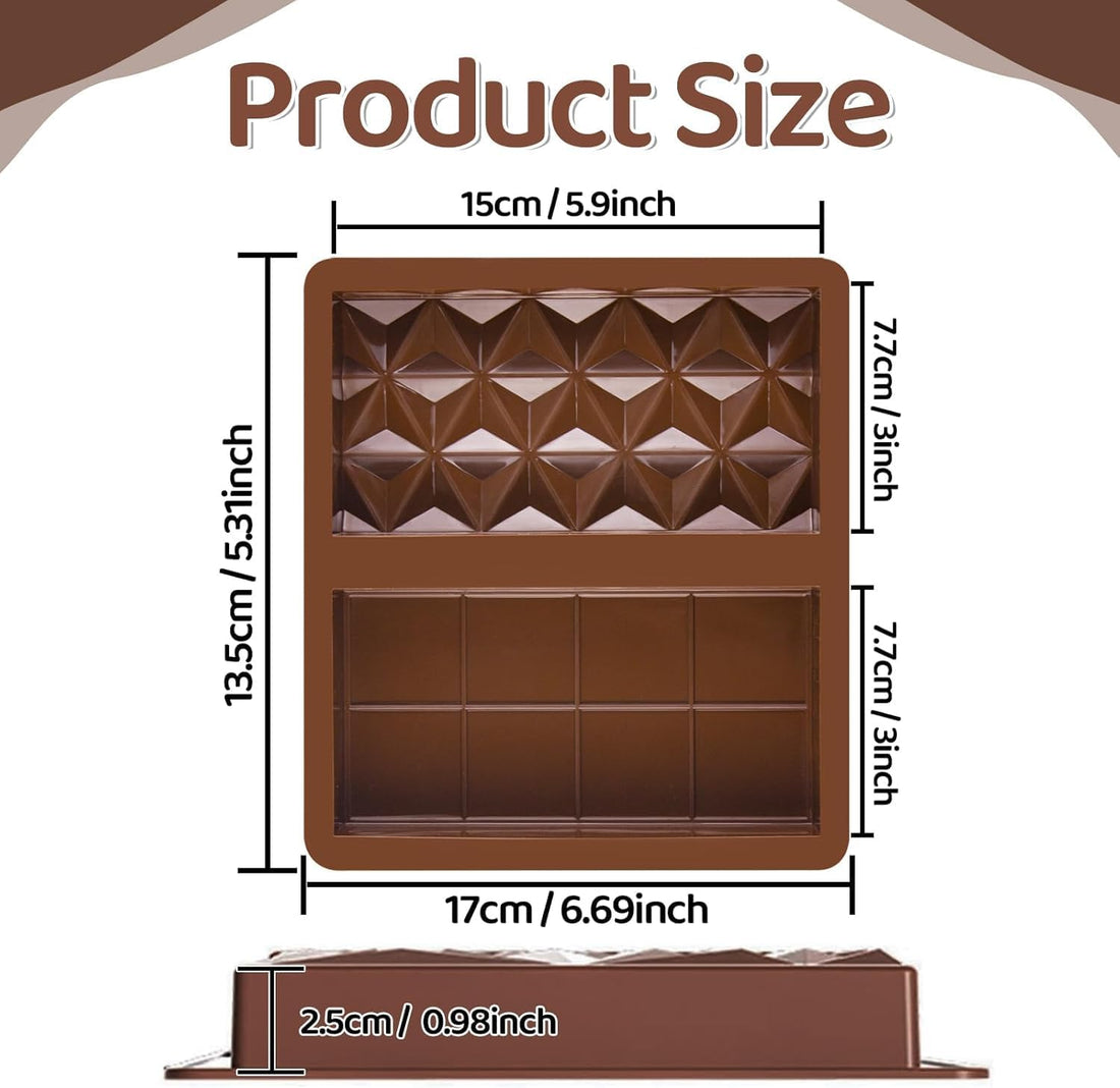 2PCS Chocolate Moulds, Myrthra Dubai Chocolate Mold Set with 100 Pieces Storage Bag and Scraper, Silicone Thick Chocolate Bar Molds
